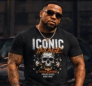 Iconic Black T-Shirt on Iconic Image campaign model — artwork concept